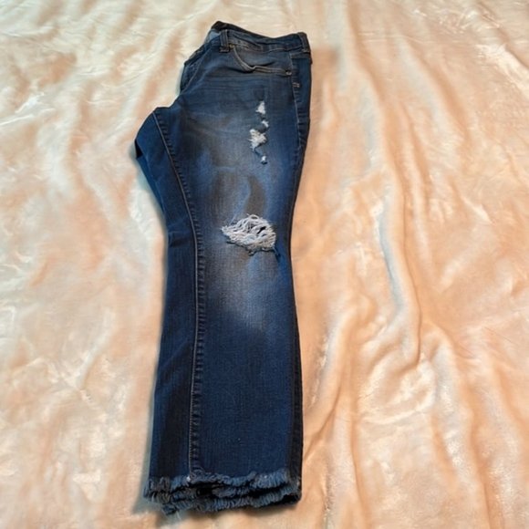 TORRID Premium Denim jeans cut off, distressed, size 12 in dark wash - Picture 2 of 9